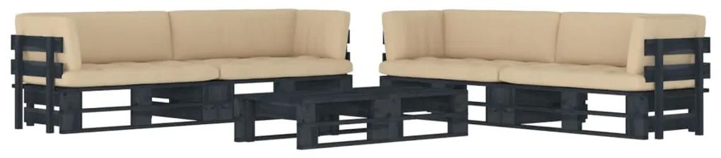 3067012 vidaXL Set mobilier paleți cu perne, 6 piese, negru, lemn pin tratat