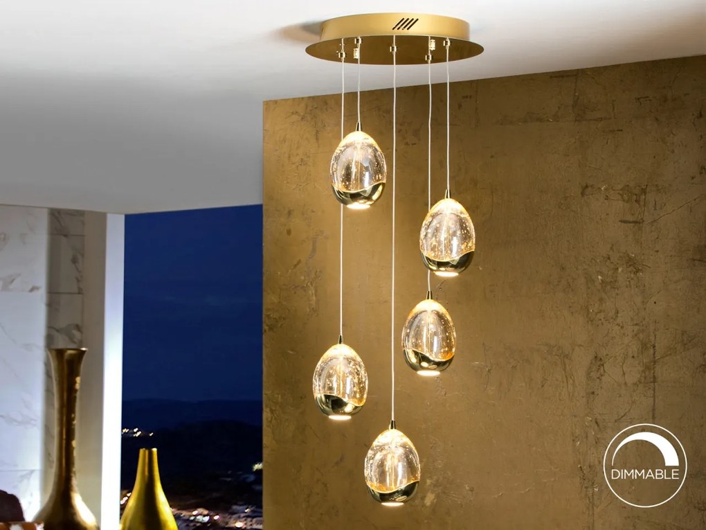 Lustra LED dimabila cu 5 pendule ROCIO, auriu SV-783529