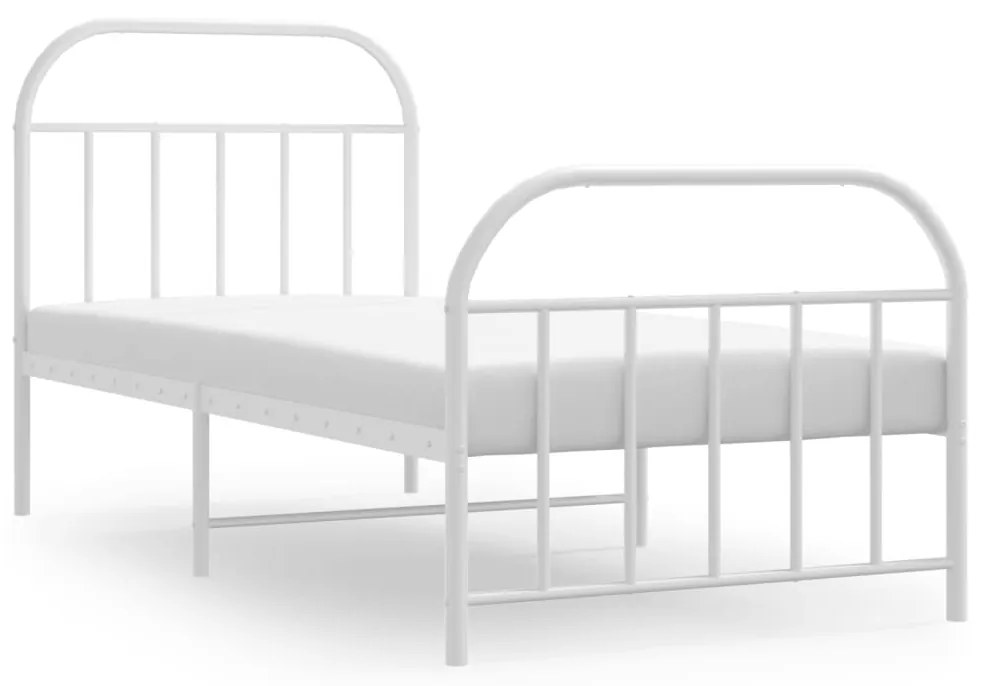353695 vidaXL Cadru de pat metalic cu tăblie de cap/picioare, alb, 90x200 cm