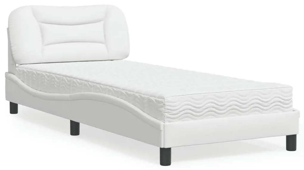vidaXL Pat cu saltea, alb, 80x200 cm, piele ecologică