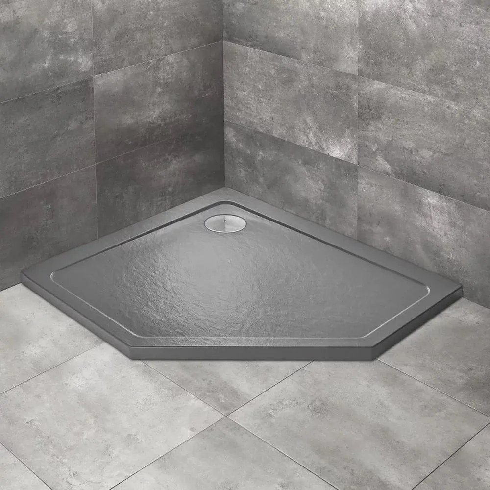 Cadita dus pentagonala Radaway Doros PT E Stone 100x90 cm acril antracit stanga
