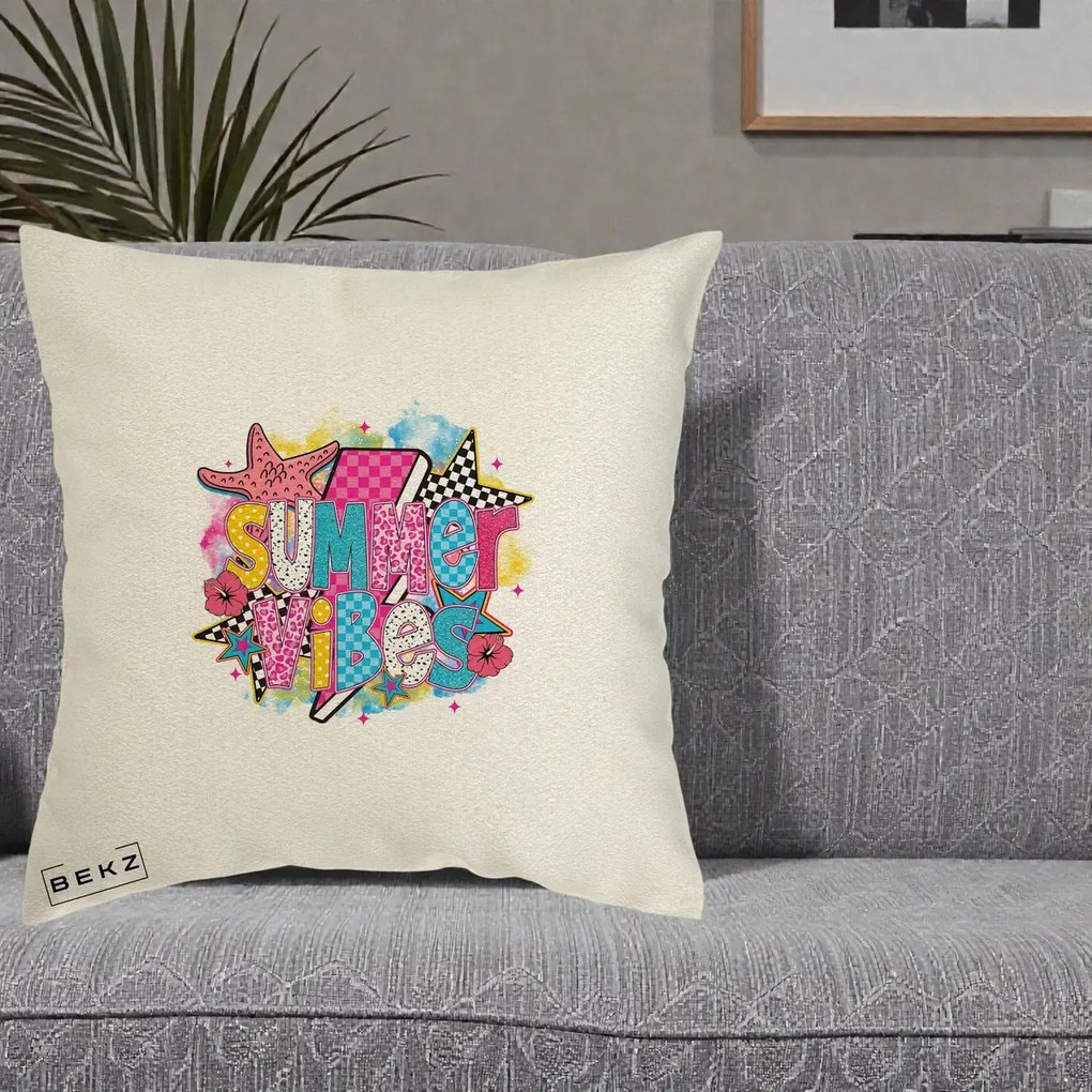 Perna decorativa Summer Vibes Colorata, 40x40 cm cu Umplutura, Ecru, BEKZ