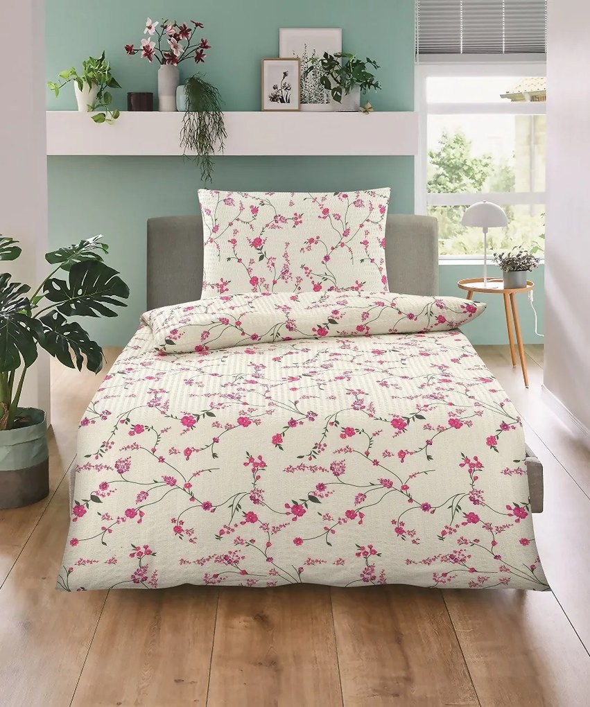 Lenjerie de pat creponata crem FLORAL CREAM Dimensiune lenjerie de pat: 70 x 90 cm | 140 x 200 cm