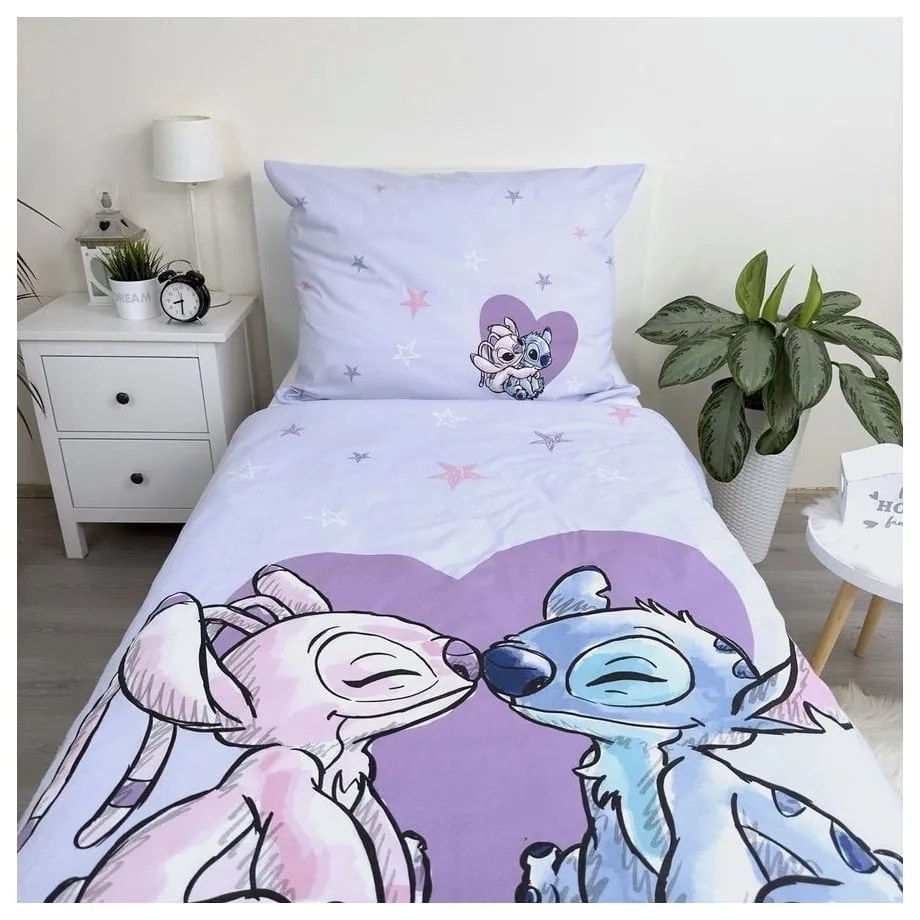 Lenjerie de pat pentru copii din bumbac pentru pat de o persoană 140x200 cm Lilo and Stitch "Heart" – Jerry Fabrics