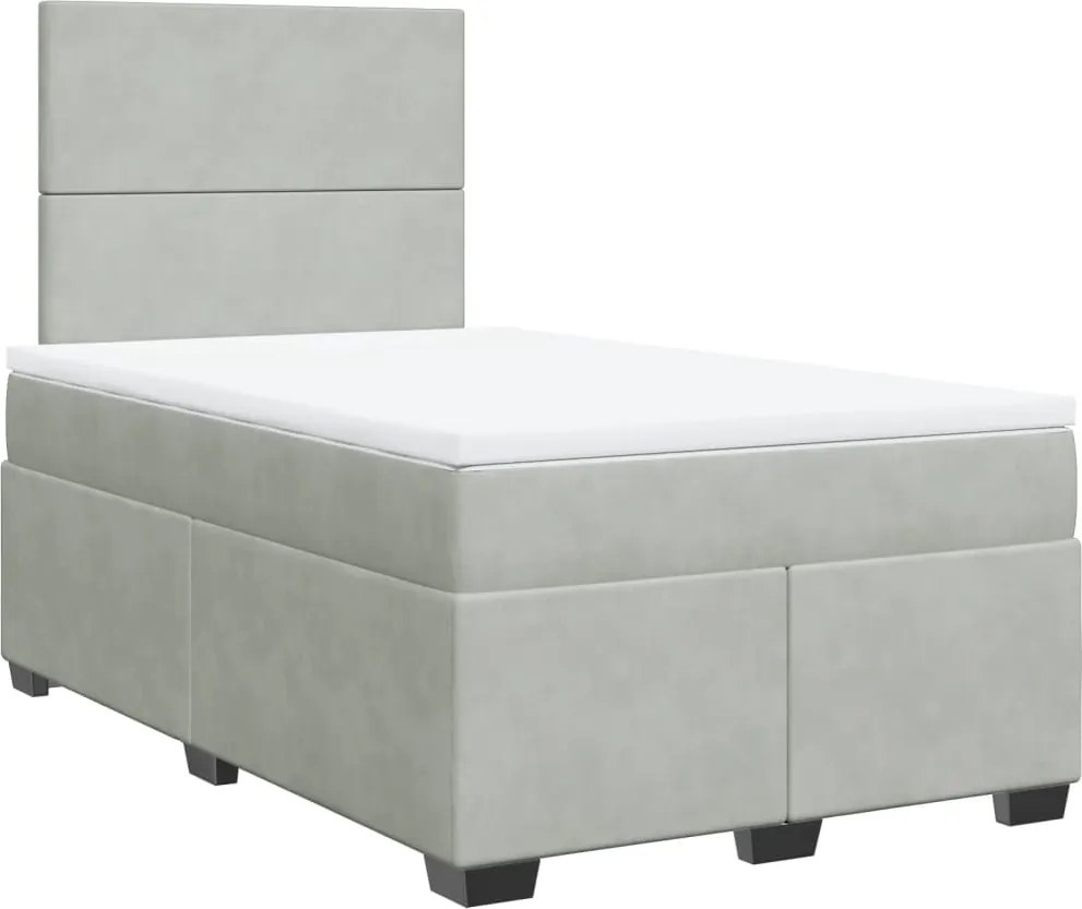 vidaXL Pat box spring cu saltea, gri deschis, 120x190 cm, catifea