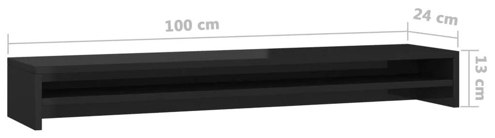 Suport monitor, negru foarte lucios, 100 x 24 x 13 cm, PAL negru foarte lucios
