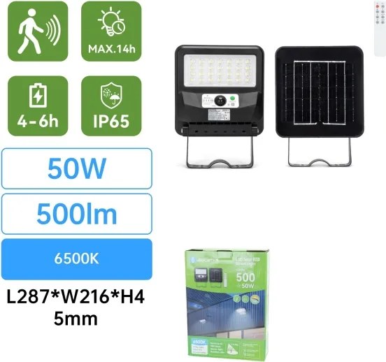 Aigostar -LED Lampă stradală solară cu senzor LED/50W/3,2V 1000mAh 6500K + telecomandă