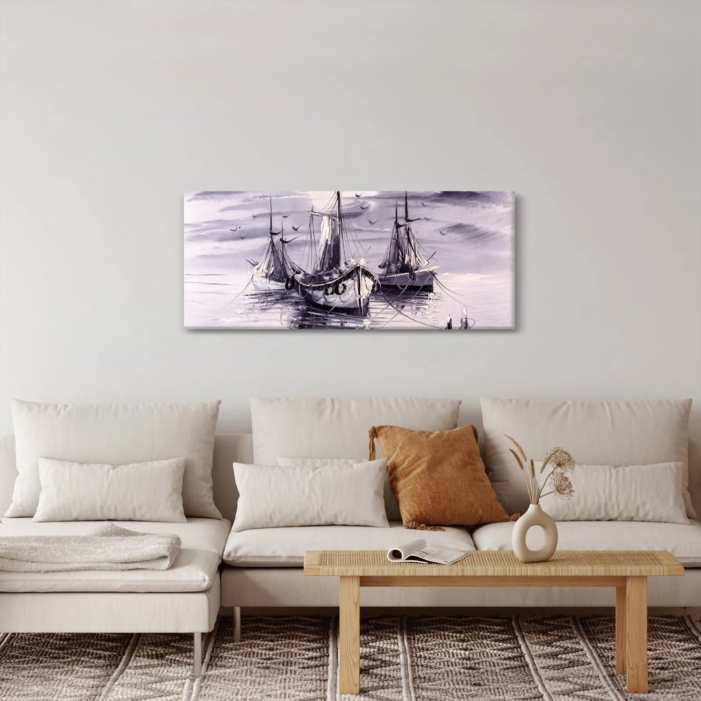 Tablou - Port marin, pictură în ulei (120x50 cm)