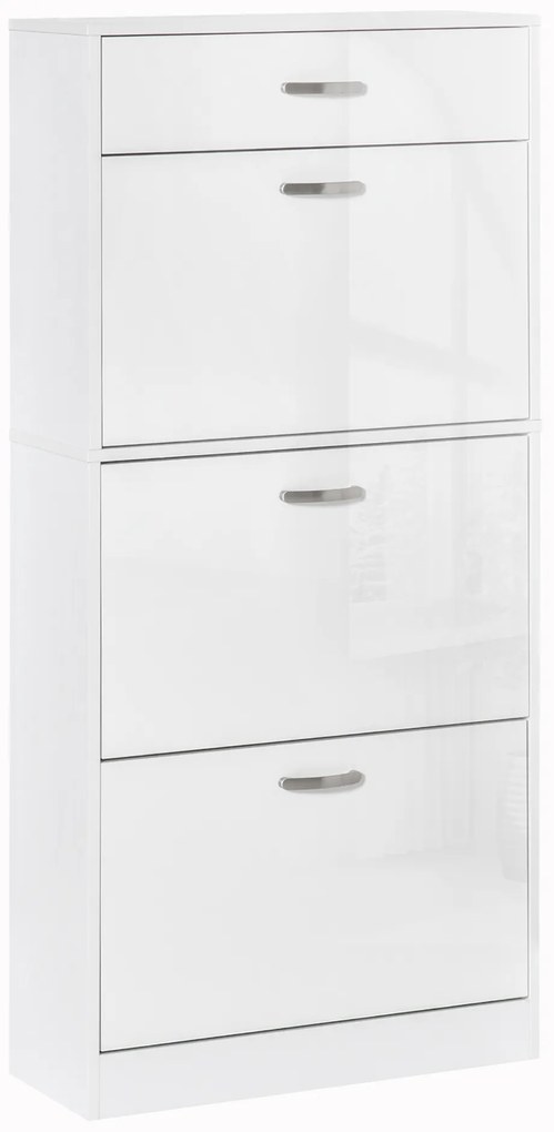HOMCOM Dulap pantofi cu 3 uși rabatabile, sertar glisant, 62x24x135 cm, mânere aluminiu, placă de particule albă | Aosom Romania