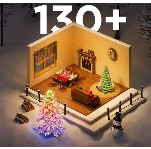 Instalație LED RGBICW de Crăciun de exterior Govee 2700-6500K 20m Wi-Fi Matter IP66