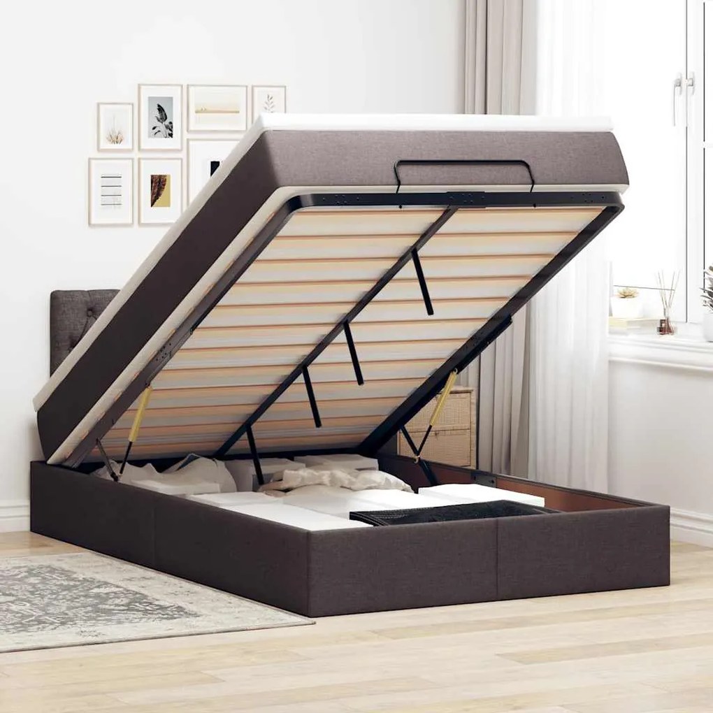 vidaXL Cadru de pat otoman cu saltea țesătură maro închis 120x190 cm