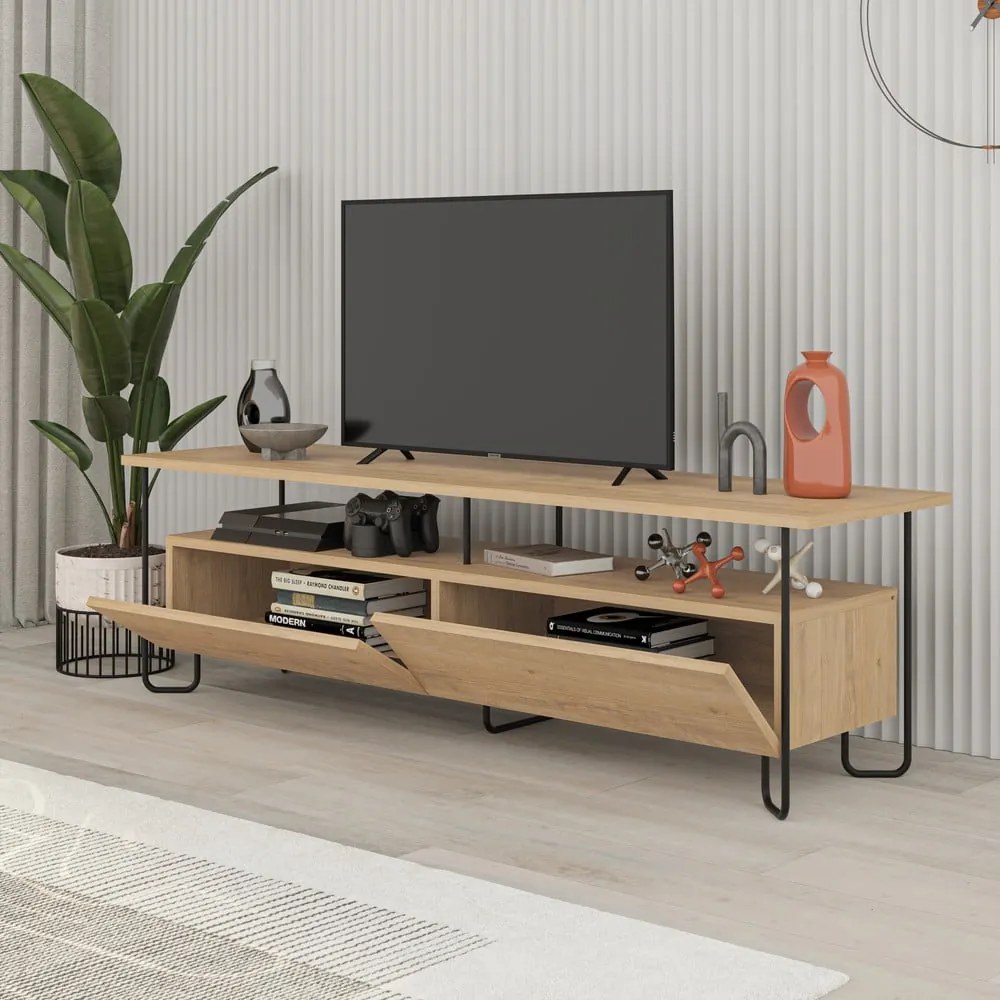 Masă TV în culoare naturală cu aspect de lemn de stejar 150x45 cm Dilly – Marckeric