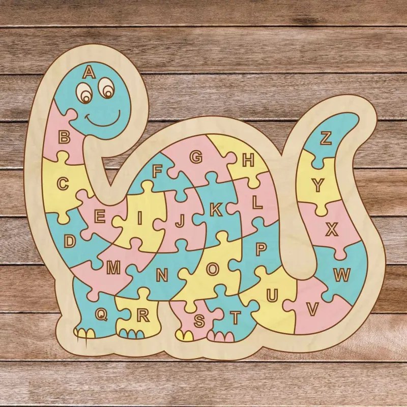 Puzzle din lemn pentru copii - Dinozaur și alfabet A-ZET 26 piese | SENTOP H006