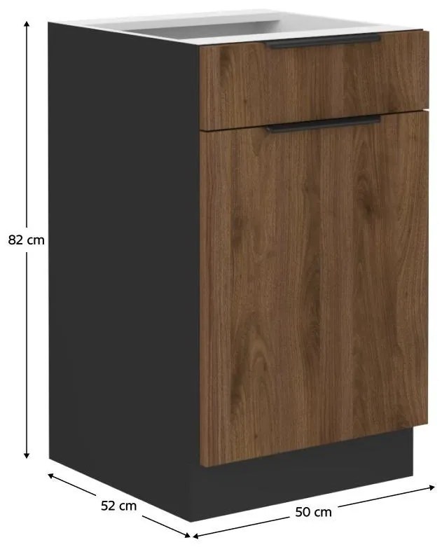 Dulap inferior de bucătărie Monzesa 50 D 1F 1S BB (nuc okapi + negru) . 1096939