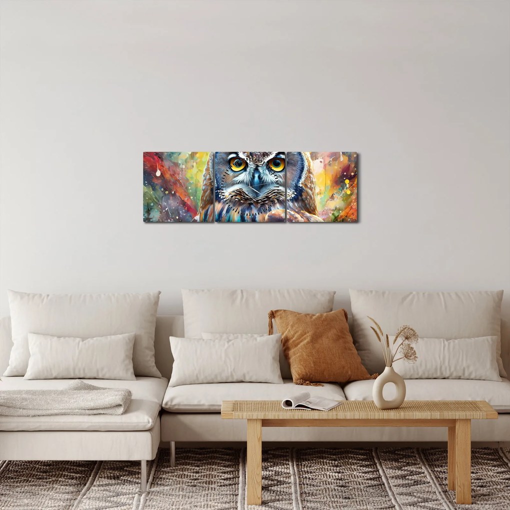Tablou - Pictură de o bufniță (cu ceas) (90x30 cm)