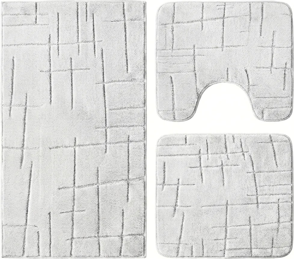 Set covoare baie antiderapante, 3 piese, design minimalist crestat