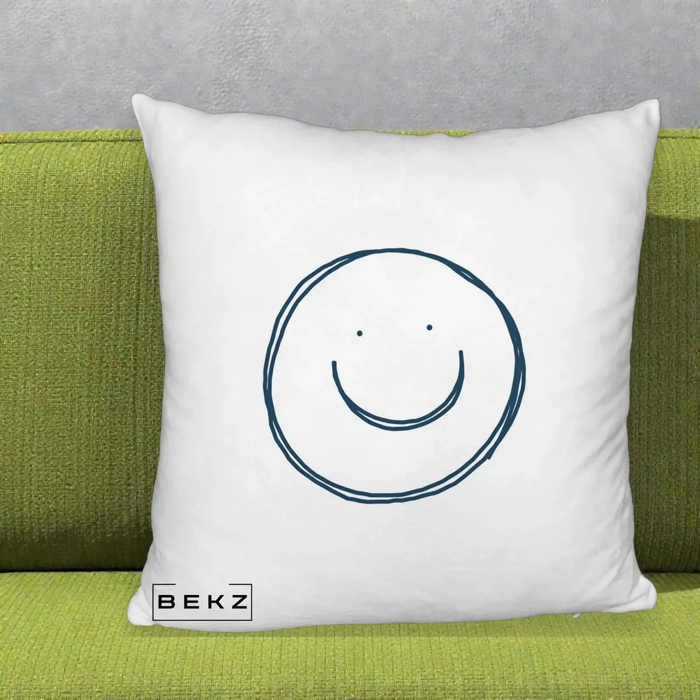 Perna Decorativa Smile Desen Minimalist, 40x40 cm, Alb Pufos, Husa Detasabila, Perna Inclusa, BEKZ®