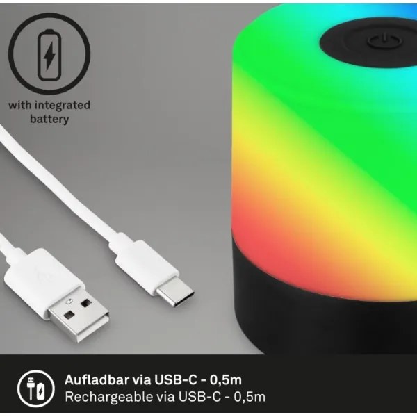 Lampă LED RGB reîncărcabilă de masă Briloner 7462015 LED/1,5W/5V IP44 negru