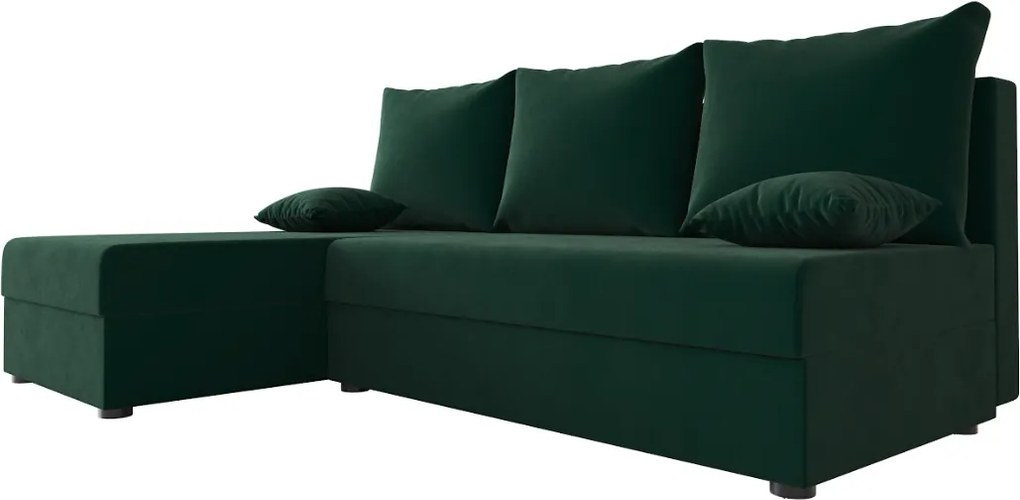 Set de canapea extensibila reversibila in forma de L VALERIO SLIM 200x140 cm, verde inchis + 2 perne GRATUIT