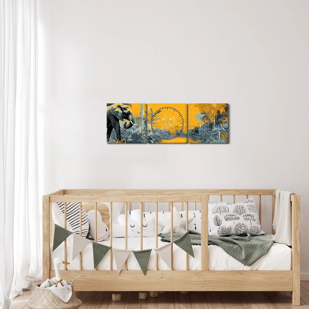 Tablou - Elefant în natură (cu ceas) (90x30 cm)
