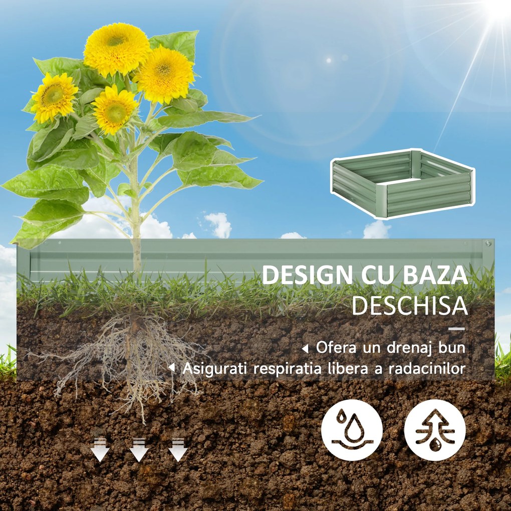 Outsunny Set 2 Paturi de Gradina Inaltate din Otel Galvanizat Colorat, Jardiniera de Gradina pentru Plante, Legume si Arbusti, 100x100cm, Verde