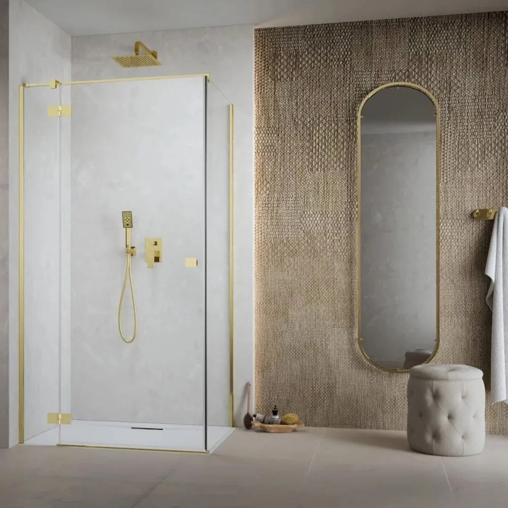 Usa de nisa batanta Radaway Essenza KDJ 120 cm sticla 6 mm finisaj auriu-transparent deschidere stanga