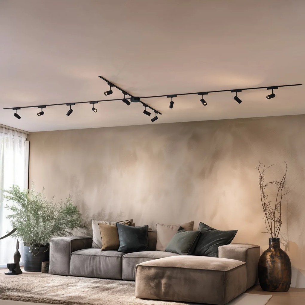 Sistem de iluminat modern pe șină cu 12 spoturi negre monofazate 600 cm - Magnetic Gert