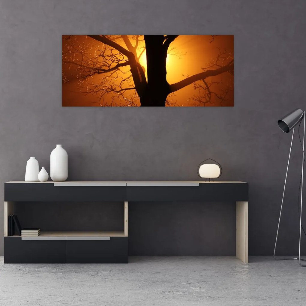 Tablou cu copac în apus de soare (120x50 cm)