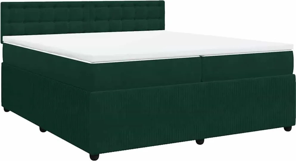 vidaXL Pat box spring cu saltea, verde închis, 200x200 cm, catifea