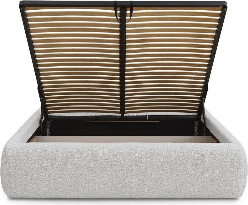 Pat matrimonial gri deschis tapițat cu spațiu de depozitare/fără tăblie cu somieră 180x200 cm Inera – Bobochic Paris