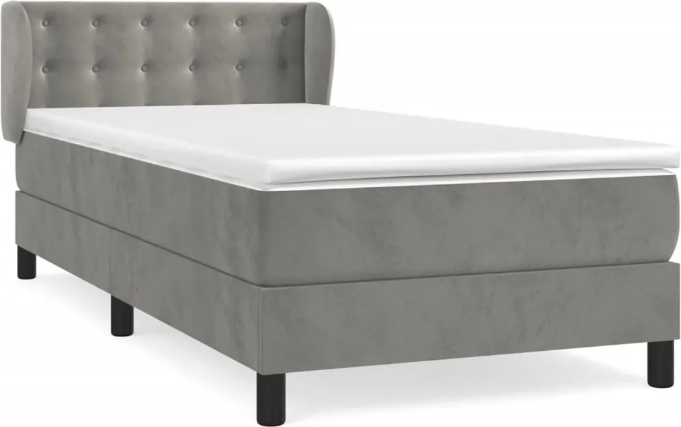 vidaXL Pat box spring cu saltea, gri deschis, 90x190 cm, catifea