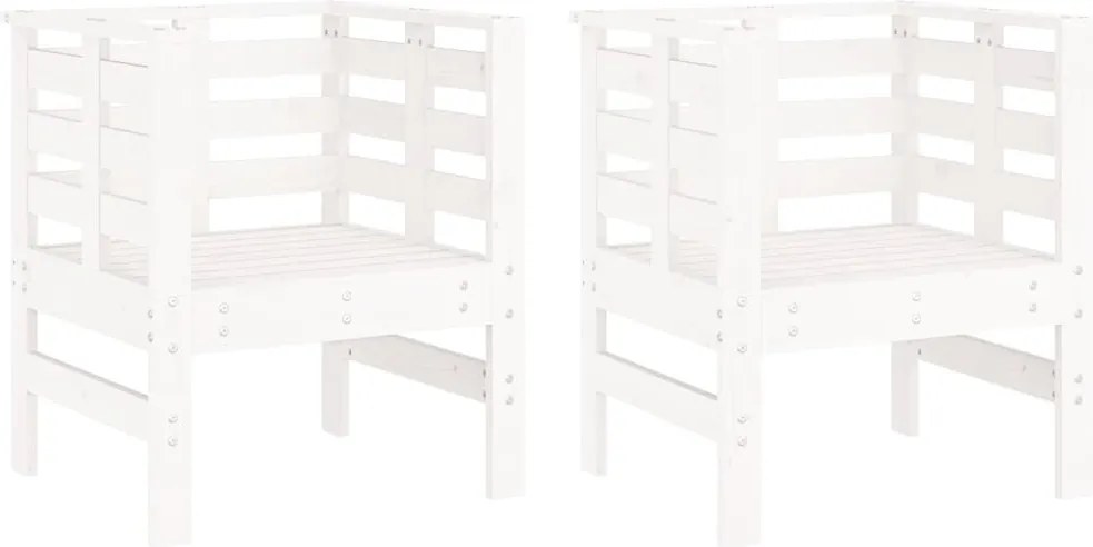 vidaXL Scaune de grădină, 2 buc., alb, 61,5x53x71 cm, lemn masiv pin