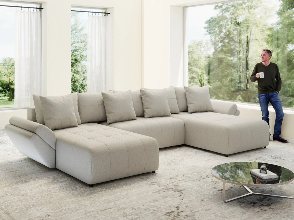 Colțar extensibil dumonde cu ladă de depozitare si sezut confortabil din spuma high-density, Berlin U Enjoy Bej 380x180 cm