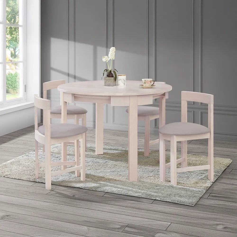 Set de sufragerie 1+4, lemn masiv, alb model lemn /gri-bej, DOMIO