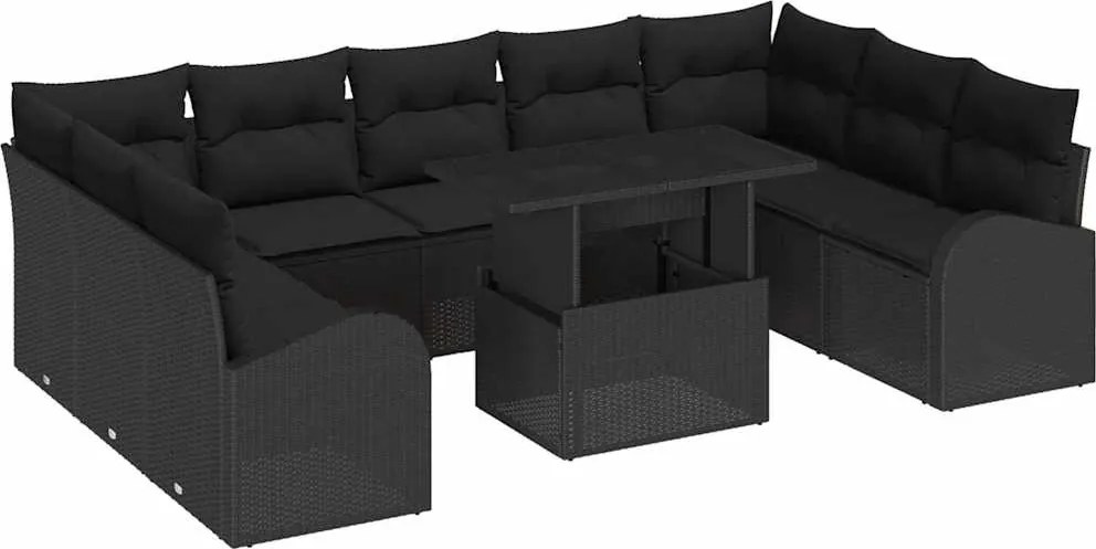 vidaXL Set de canapele pentru grădină 10 pcs Negru Rattan poli