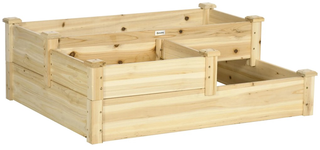 Outsunny Cavou legumicol din lemn, ghiveci de grădină în trepte, 3 niveluri, design fără fund, 108 x 88 x 36 cm, lemn natural | Aosom Romania