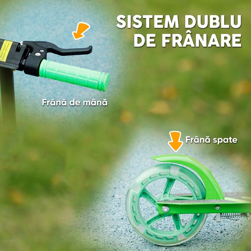 AIYAPLAY Trotinetă pentru Copii 3-8 Ani cu Roți Luminoase, Verde | Aosom Romania