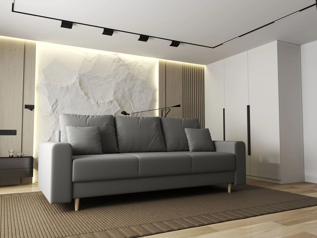 Canapea extensibilă dumonde cu ladă de depozitare si sezut confortabil din spuma high-density, Kronos Royal Gri 210x100 cm