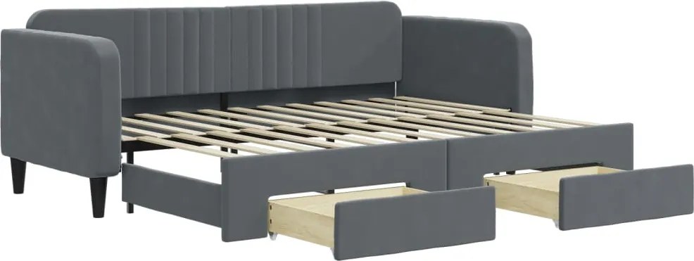 vidaXL Pat de zi cu extensie și sertare gri închis 80x200 cm catifea