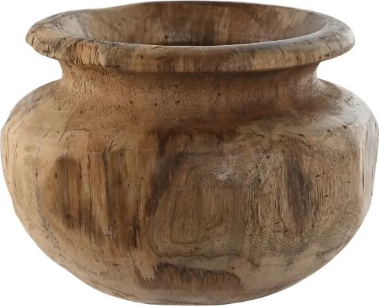 Vază decorativă tip bol, stil natural rustic, culoare natur, din lemn de tec, „Teak”