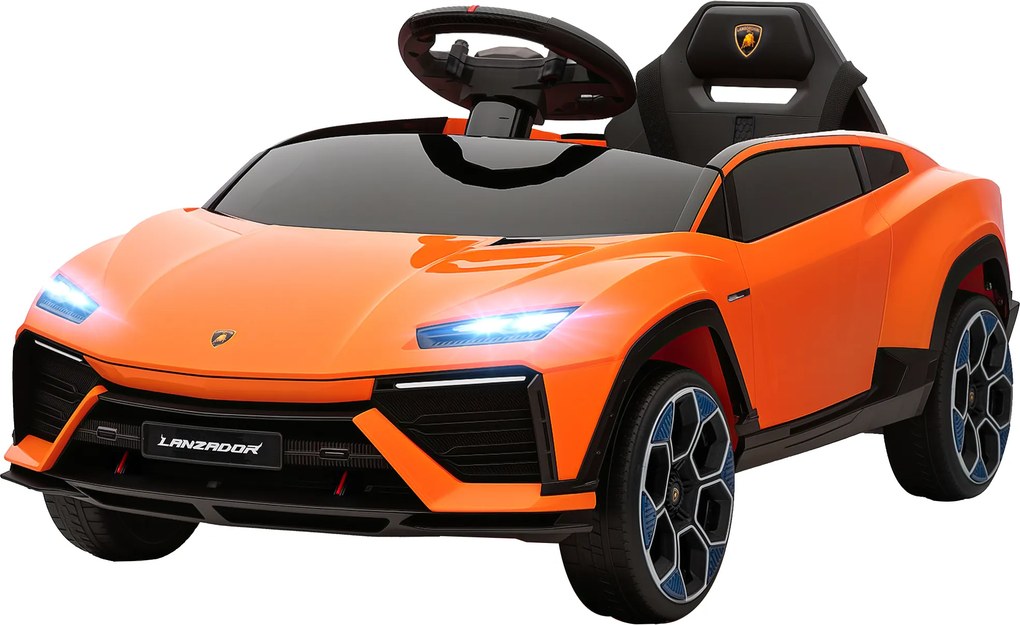 AIYAPLAY Mașină Electrică pentru Copii sub Licență Lamborghini cu Claxon și Telecomandă, 101.5x49x43 cm, Portocalie | Aosom Romania