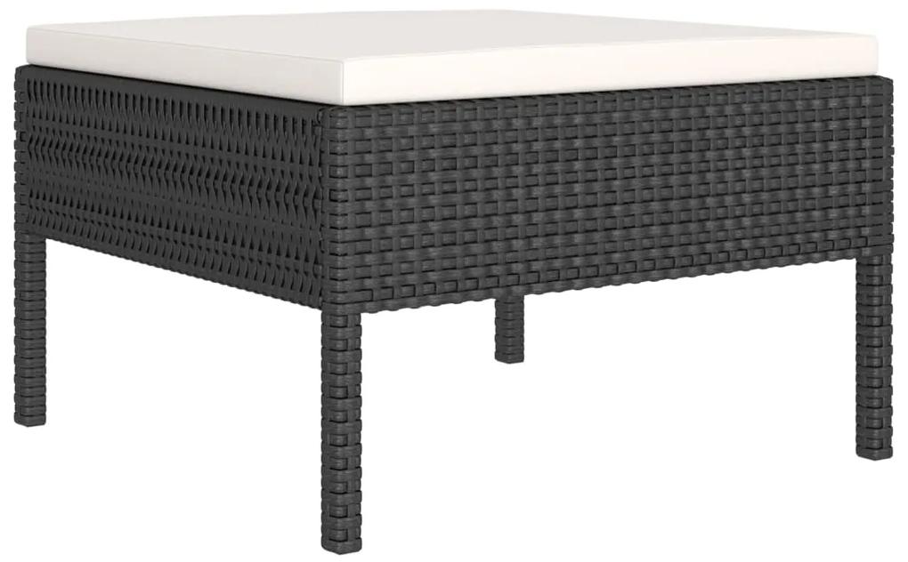 Set mobilier de gradina cu perne, 12 piese, negru, poliratan 4x colt + 6x mijloc + suport pentru picioare + masa, 1