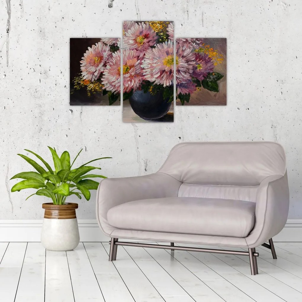 Tablou - Pictură în ulei, flori în vază (90x60 cm)