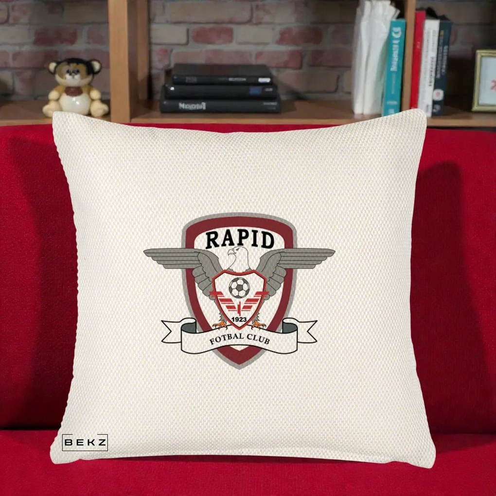 Perna Personalizata Rapid Fotbal Club 1923, 40x40 cm, Crem Reliefat, Husa Detasabila, Perna Inclusa, BEKZ®