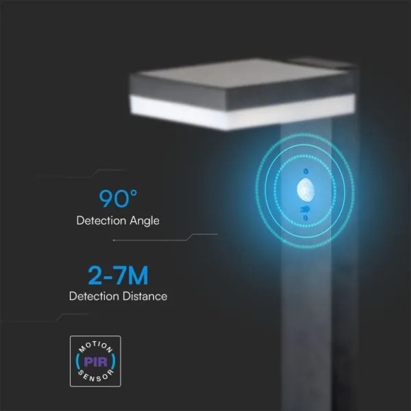 Lampă LED solară cu senzor LED/2W/3,7V IP54 3000K negru dreptunghiular