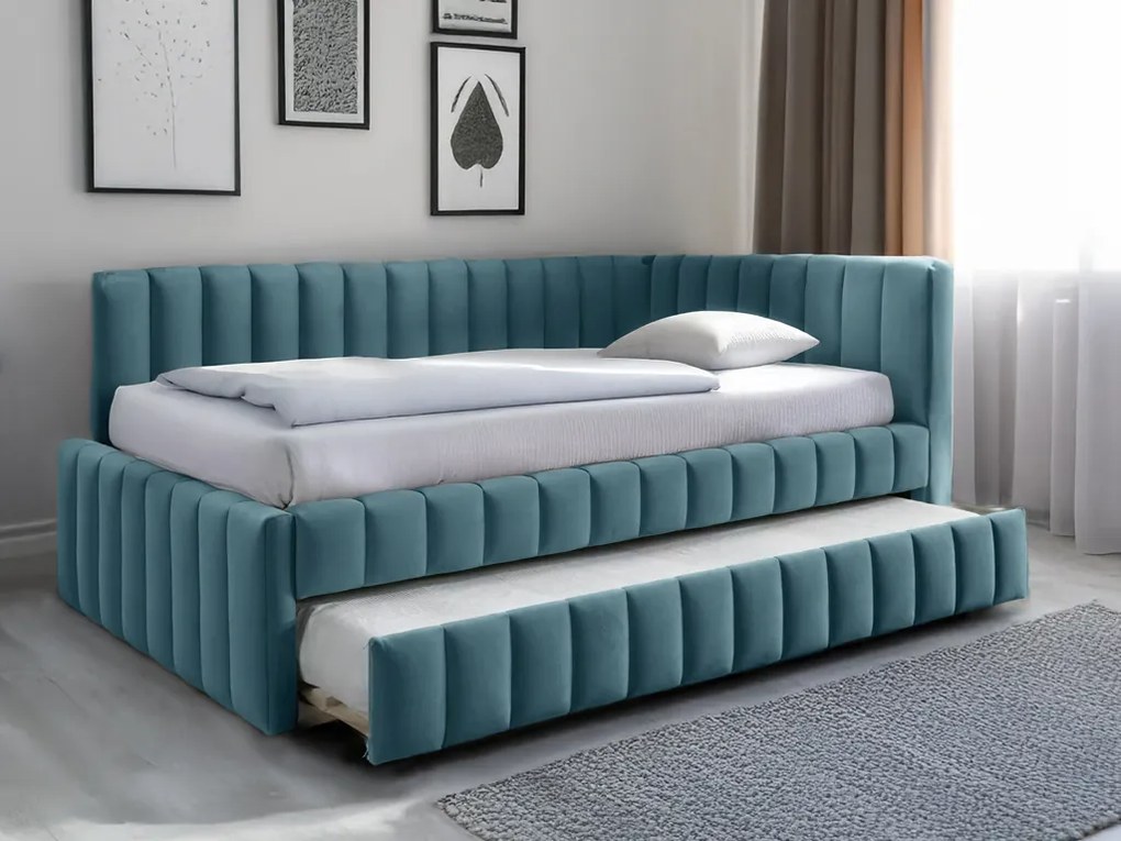 OFERTA Pat tapitat COMFINO VELVET cu pat suplimentar 120x200 cm petrol II. calitate