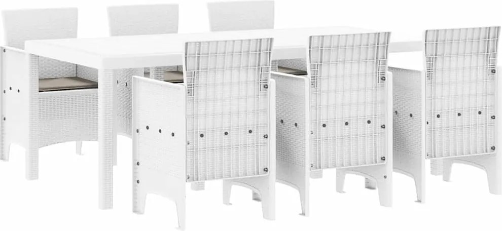 vidaXL Set de masă pentru grădină 7 pcs Alb Polipropilenă