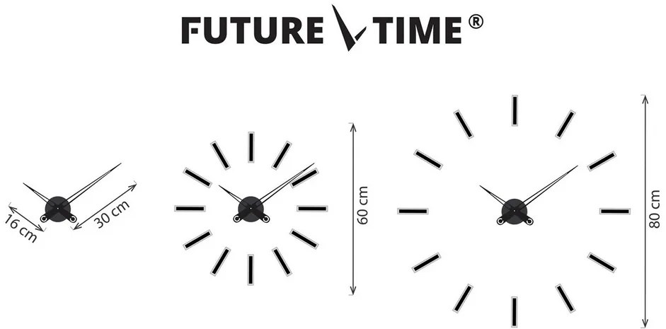 Ceas de perete Future Time FT9600BK Modular black, de design, autoadeziv, diam. 60 cm