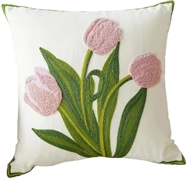 Husa decorativa pentru perna TULIPS 45x45 cm, crem