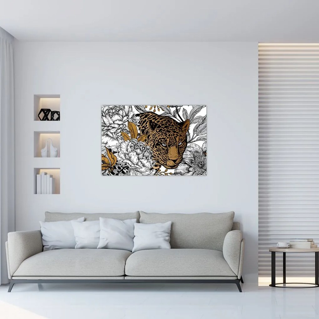 Tablou - Leopard între flori (90x60 cm)
